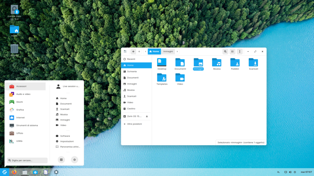 schermata del desktop in Zorin OS 15.2