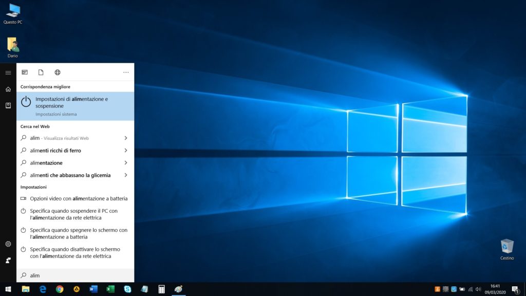 Richiamare le impostazioni di alimentazione e sospensione in Windows 10