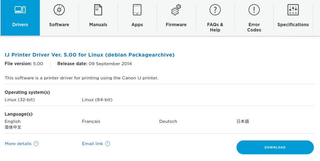 Canon: selezione driver debian per Linux Mint e Ubuntu