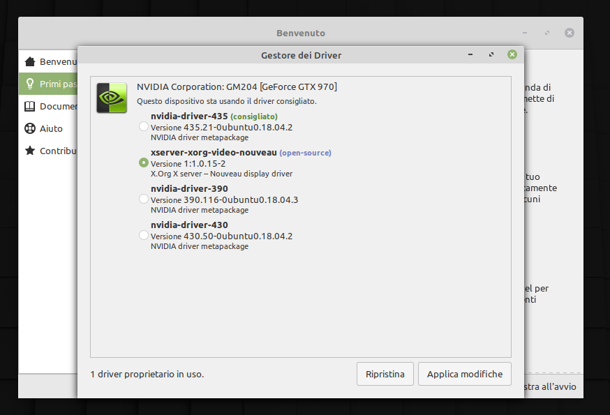 gestore dei driver delle periferiche in Linux Mint