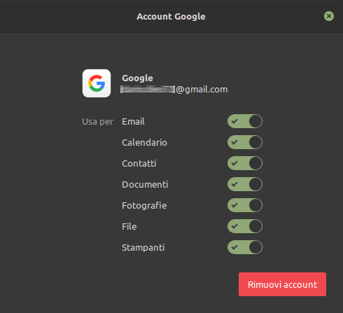 sincronizzazione account google in  Linux Mint