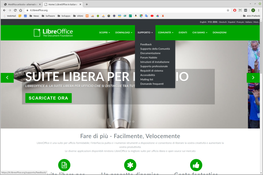 screenshot della homepage di LibreOffice