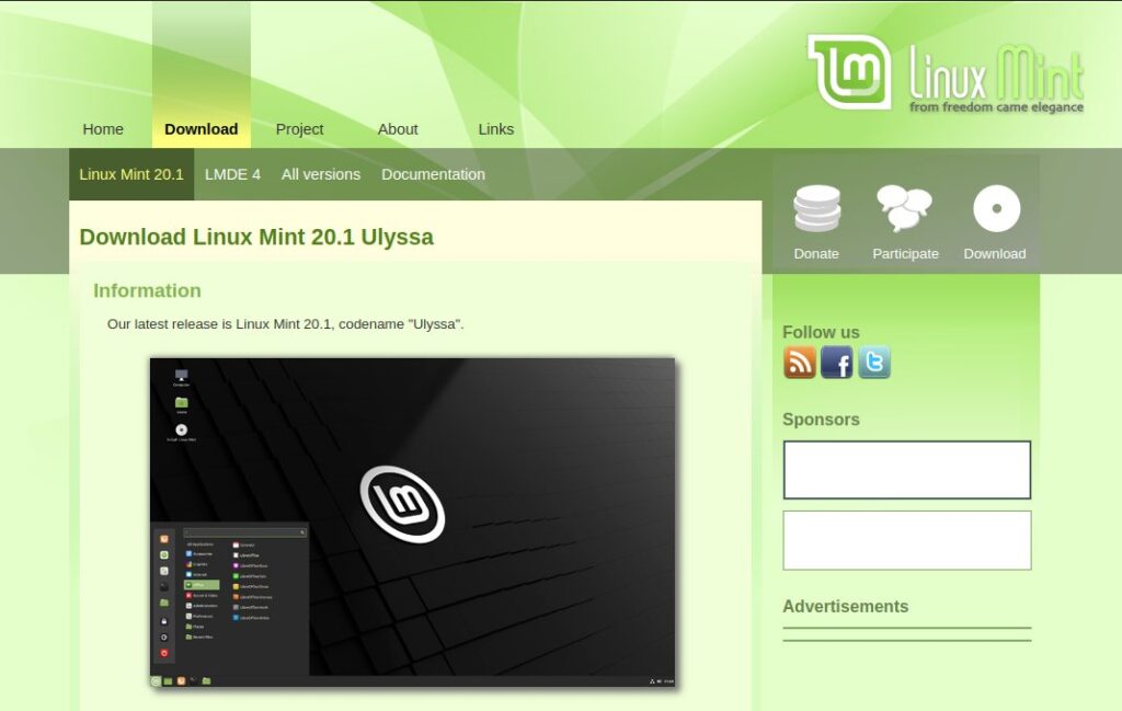 homepage linux mint 20.1 ulyssa download