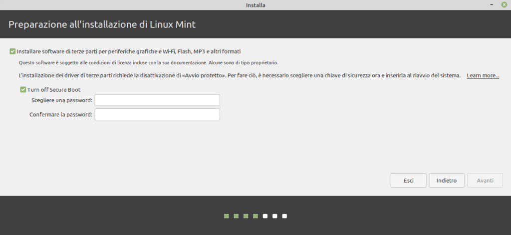 disattivazione secure boot installazione Linux Mint