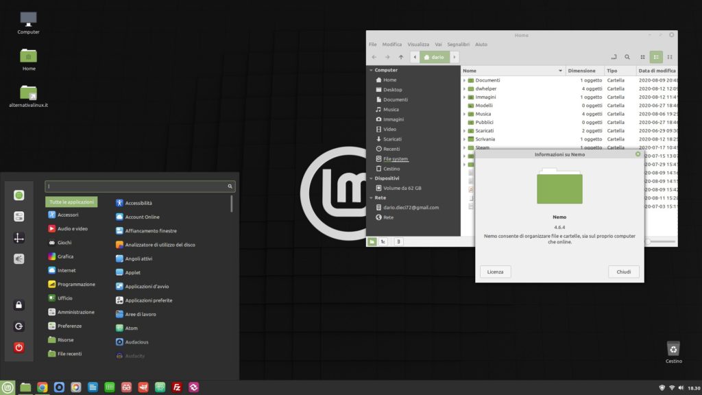 il desktop di Linux Mint 20 Cinnamon Edition