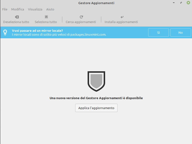 Gestore Aggiornamenti suggerisce il passaggio ad un mirror locale
