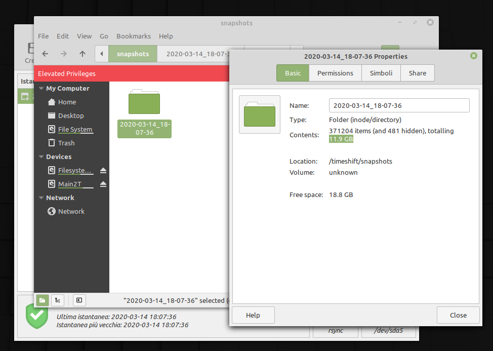 spazio occupato da un backup di Timeshift in Linux o Ubuntu