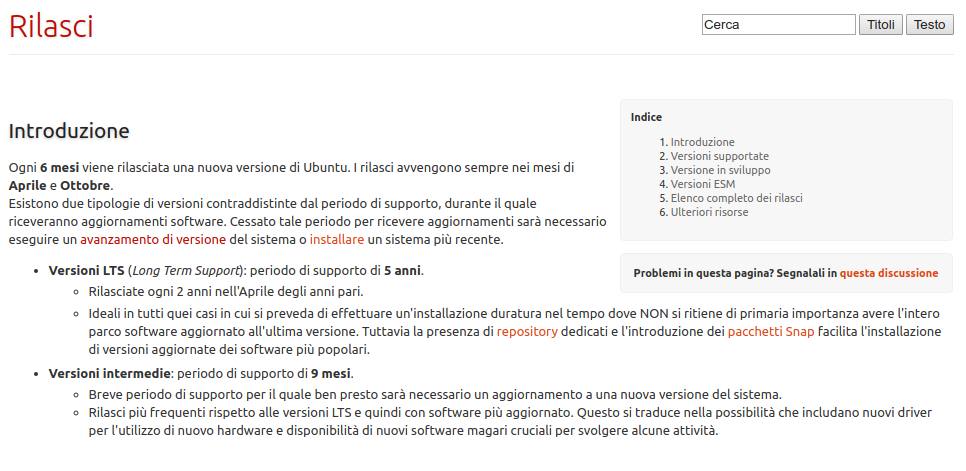 indicazioni sui rilasci di Ubuntu