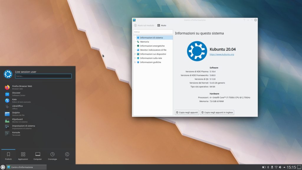 schermata di Kubuntu 20.04 LTS