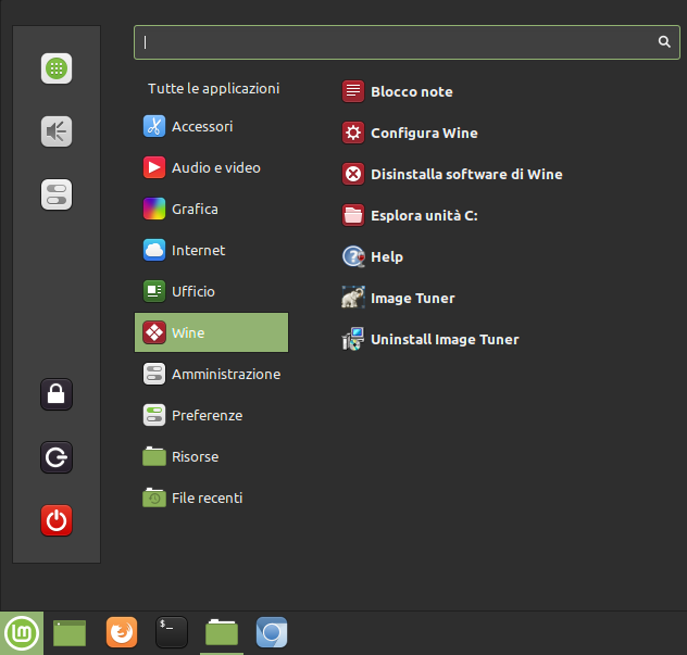 wine nel menu di Linux Mint