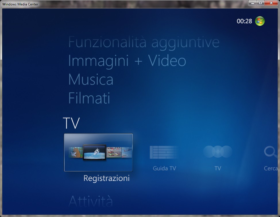 schermata di Windows Media Center