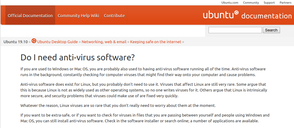mi  serve un antivirus? documentazione Ubuntu