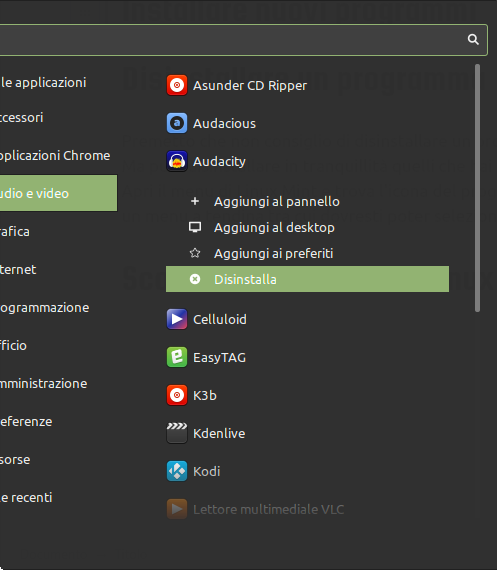 disinstallare programmi da Linux Muint