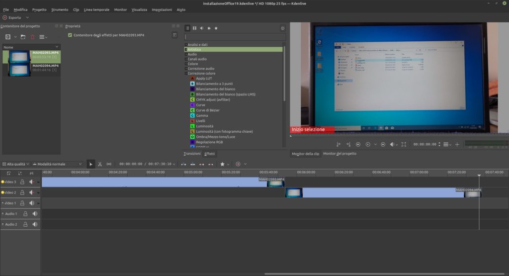 schermata di Kdenlive, editor video per Linux