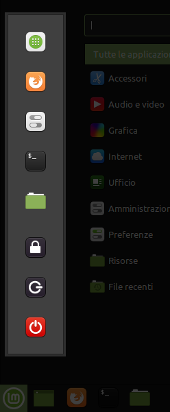 scelta rapida nel menu di Linux Mint Cinnamon