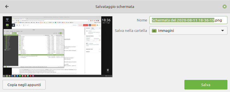 anteprima di uno screenshot in Linux Mint