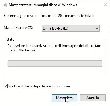 masterizzazione iso linux mint in windows