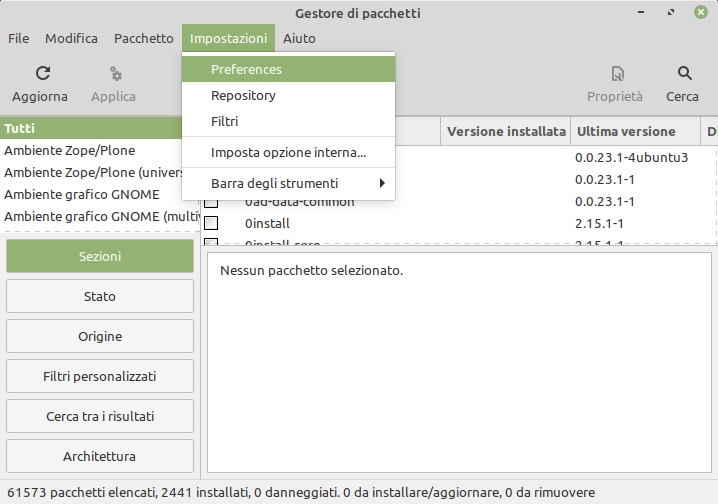 synaptic package manager in Linux Mint