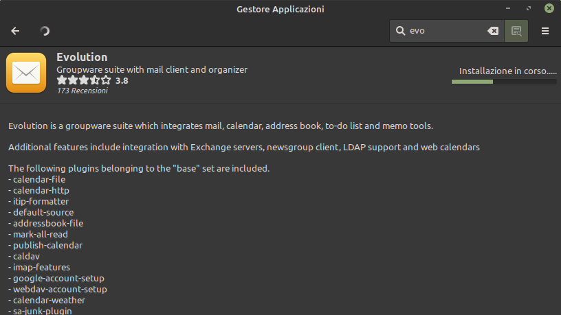 Installazione Evolution Mail nel gestore applicazioni di Linux Mint