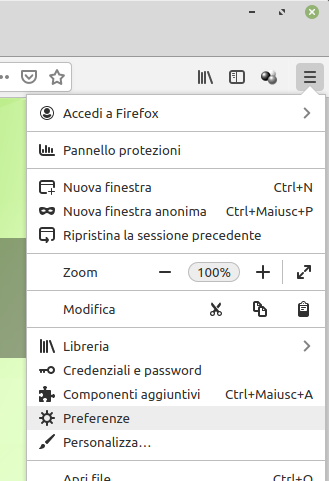 preferenze di Firefox in Linux Mint