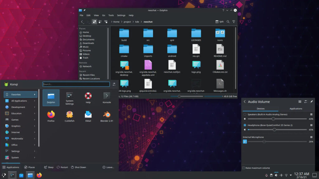 Il desktop di KDE Plasma 5.21