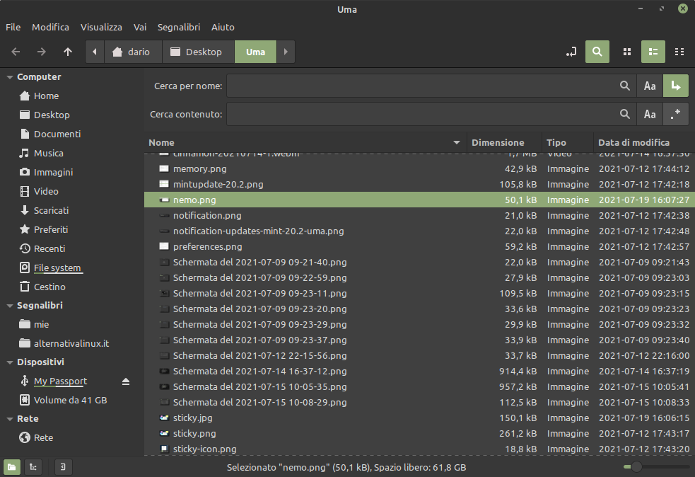 ricerca nel conmtenuto dei file in Linux Mint 20.2 e Cinnamon 5