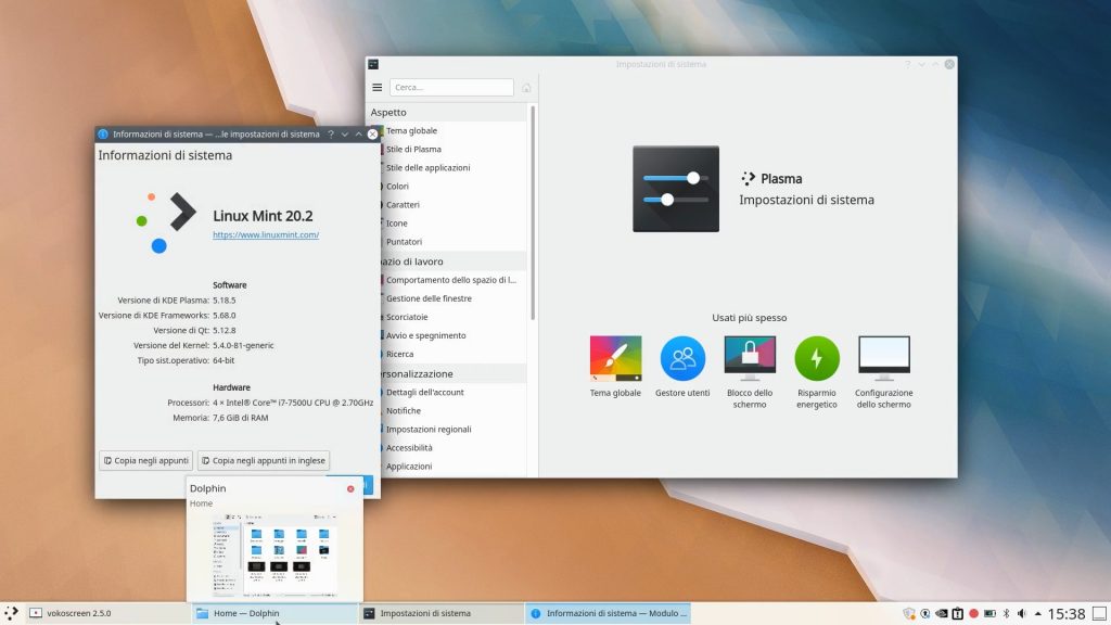 Il desktop KDE Plasma 5.18 in Linux Mint 20.2 Cinnamon