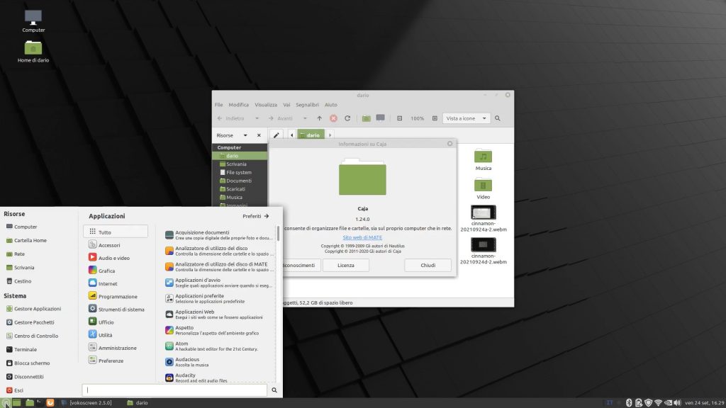L'ambiente desktop MATE installato in Linux Mint 20.2 Cinnamon