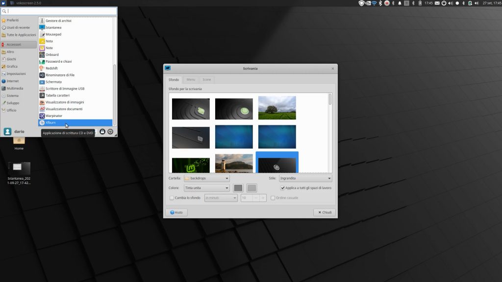 L'ambiente desktop Xfce4 installato in Linux Mint 20.2 Cinnamon
