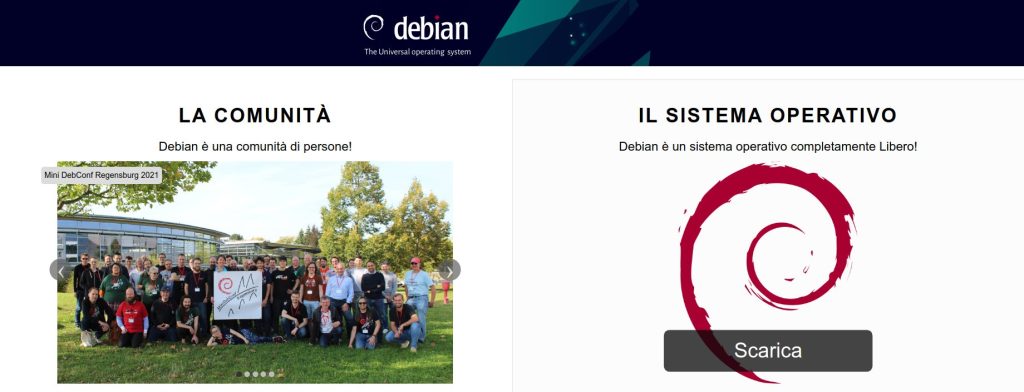 Schermata della homepage di Debian (dic 2021)