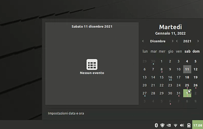 Eventi di calendario nella applet orologio in Linux Mint 20.3