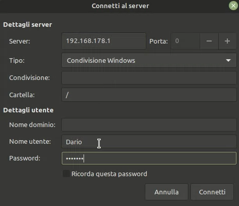Linux connessione al server Windows