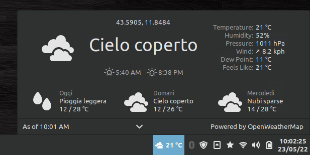 applet meteo di Linux Mint