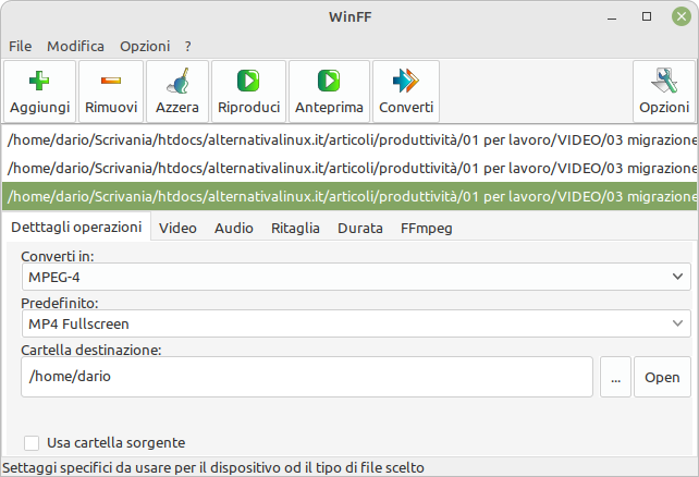 WinFF: convertitore video gratis