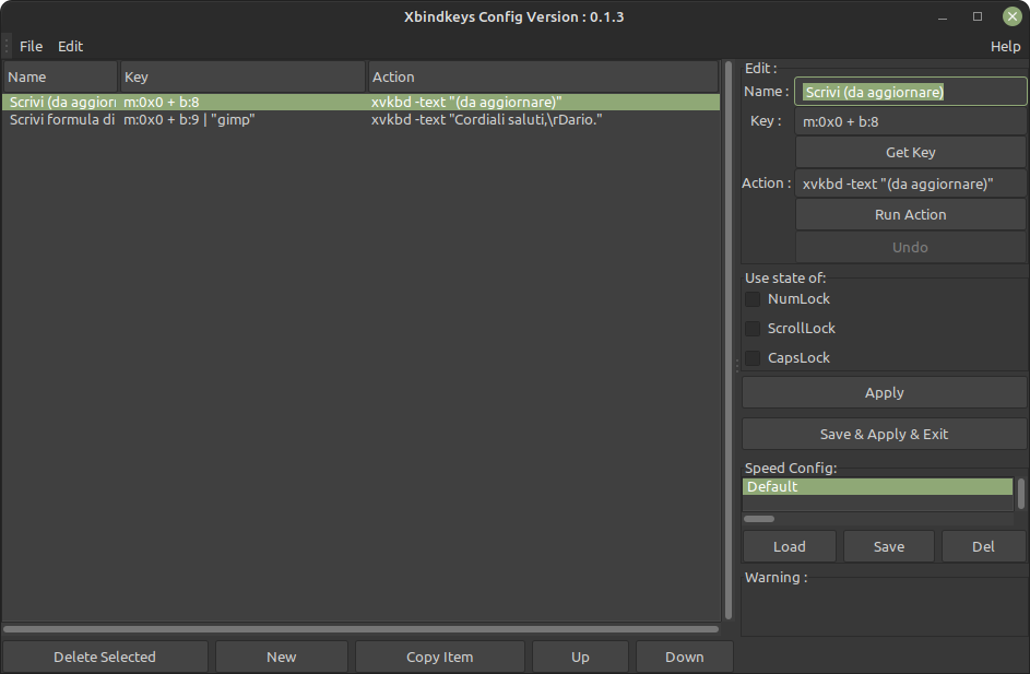 schermata di xbindkeys-config