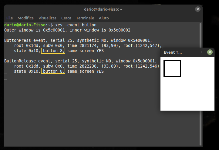 xev per identificare bottoni mouse in Linux