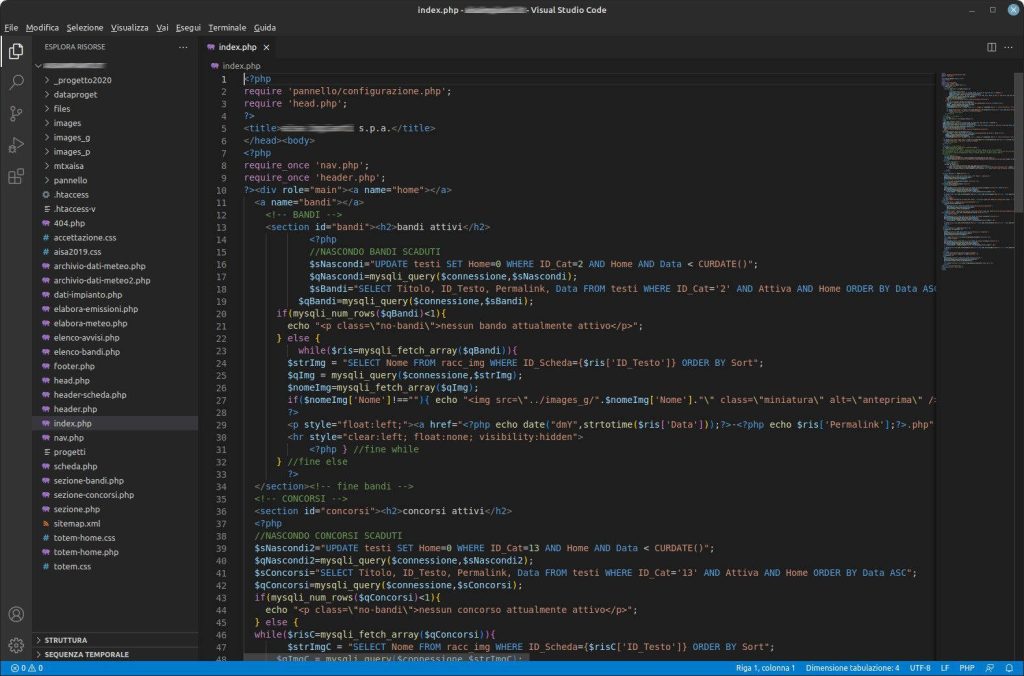 schermata di Microsoft Visual Studio Code in Linux