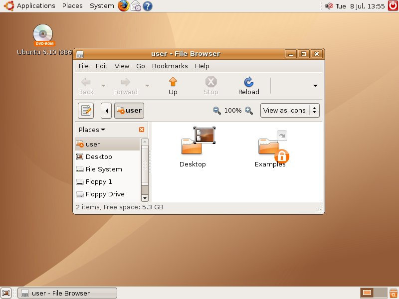 Il desktop di Ubuntu 6.10