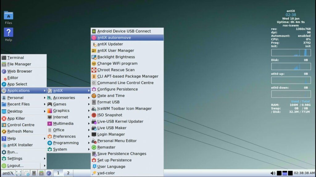 schermata di Antix Linux 32 bit