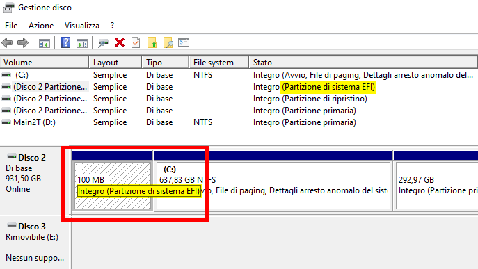 Verifica presenza partizione EFI Windows