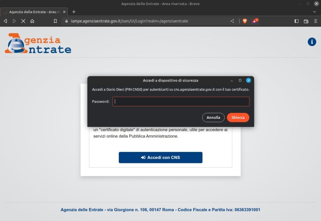 Autenticazione CNS con Brave browser in Linux (chrome)