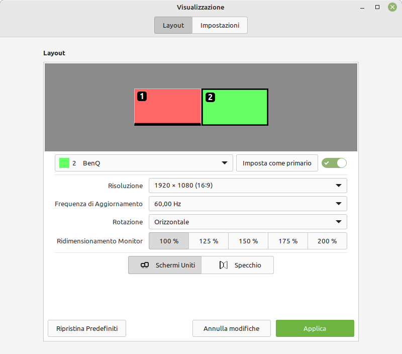 Gestione monitor multipli Linux Mint 21.1