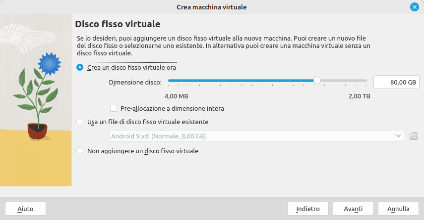 Disco fisso virtuale per la VM VirtualBox