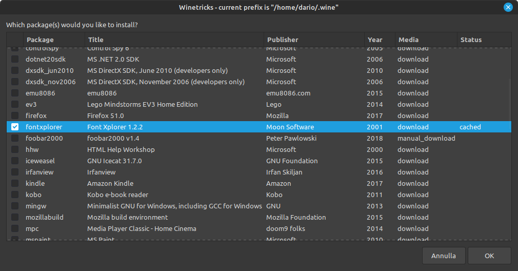 Installazione di software per Windows tramite Winetricks