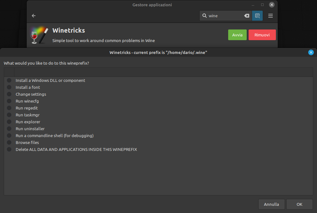 Winetricks per la gestione semplificata di Wine