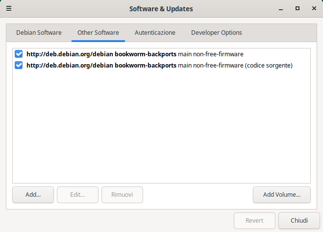 Gestione fonti software Debian 12