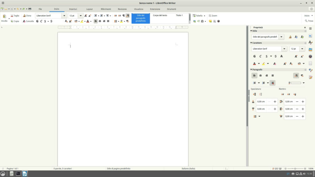 Schermata di LibreOffice 7.4 in Debian 12