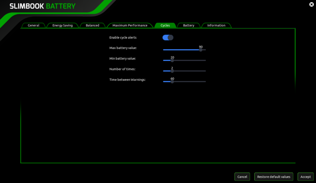 Slimbook Battery: cicli di ricarica batteria