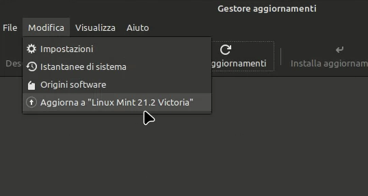 Aggiornamento a Linux Mint 21.2 Victoria