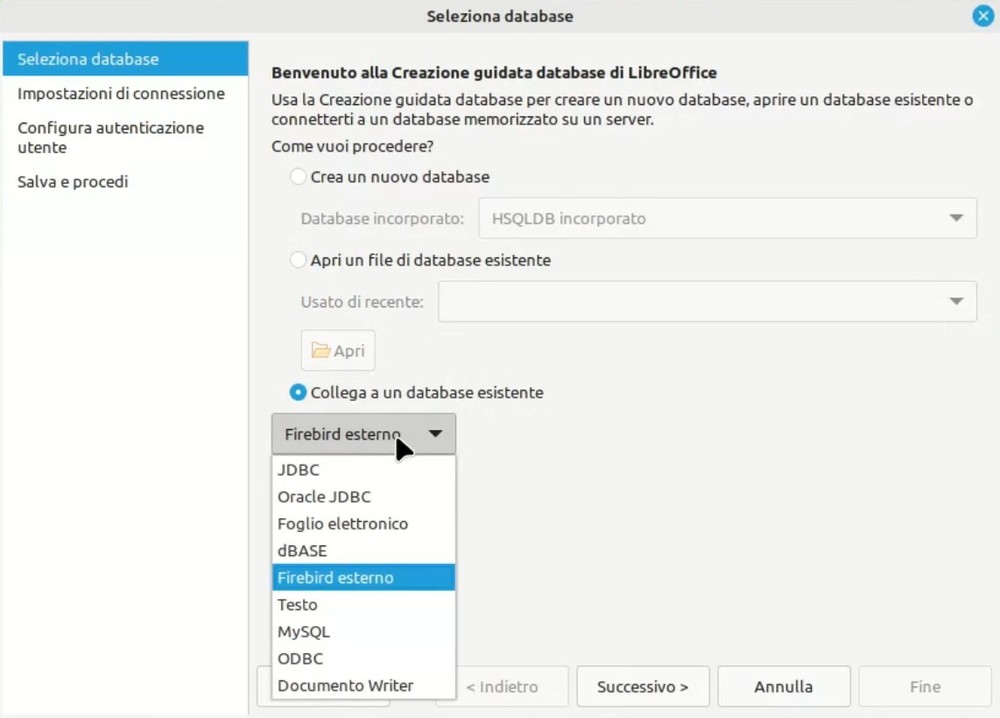 Connessioni database in LibreOffice Base